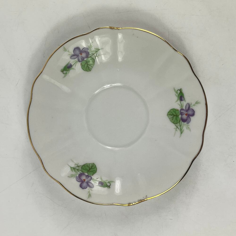 Vtg Inarco Japan Saucer Purple Violets Gold Trim E-5490 Floral Scalloped Edge
